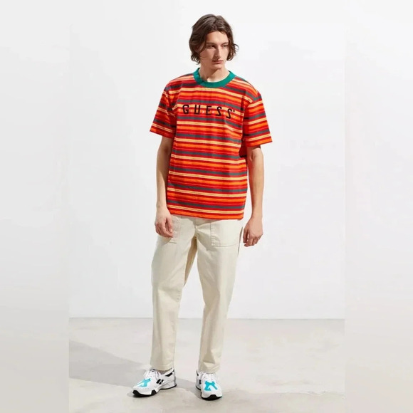 Guess J Balvin Vibras Short Sleeve Embroidered Striped‎ T Shirt Medium - Picture 2 of 7